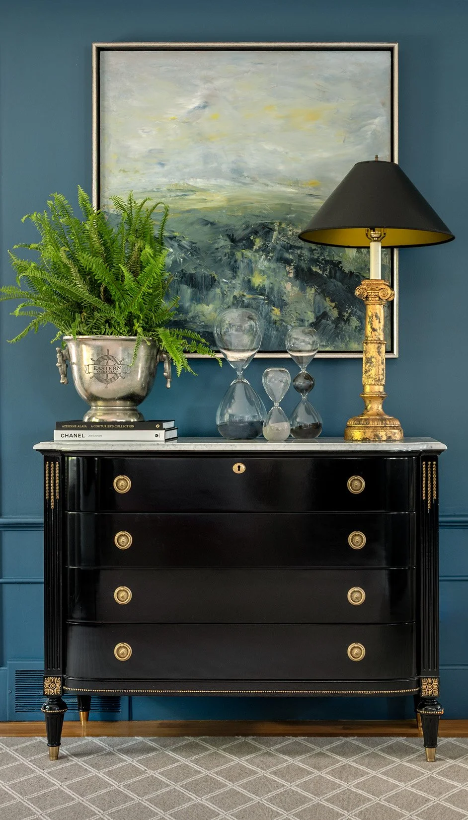 Gorgeous black cabinet creates a bold, classic look