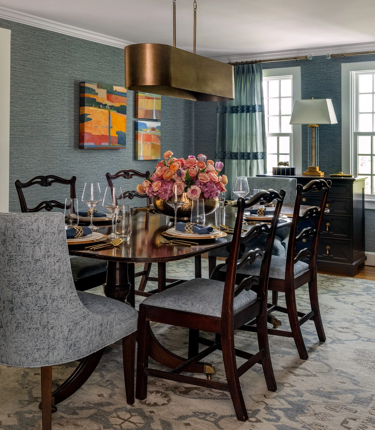 A classically designed dining room.