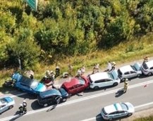 Multi-vehicle accident scene showing consequences of minimum auto insurance coverage in Oklahoma.