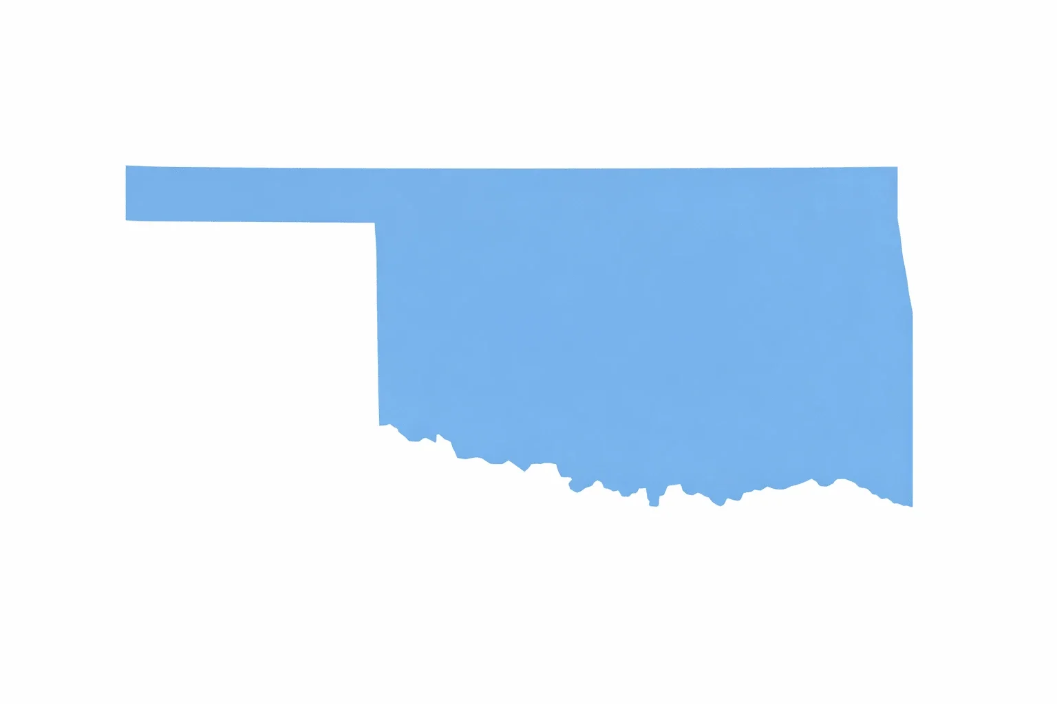 Oklahoma state map silhouette in Storms Anchor Insurance doctrine blue on a bright white background.