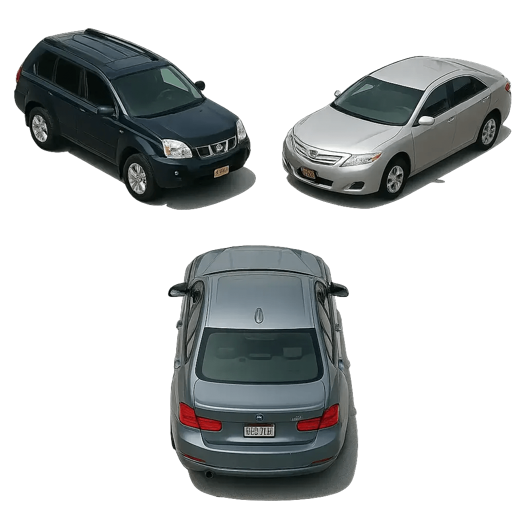 Overhead view of multiple vehicles positioned at an intersection, illustrating shared responsibility in an auto liability claim evaluation.