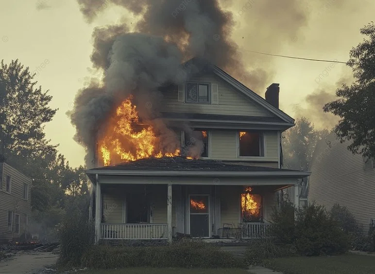 Two-story home engulfed in flames and smoke during a severe residential fire in Oklahoma.