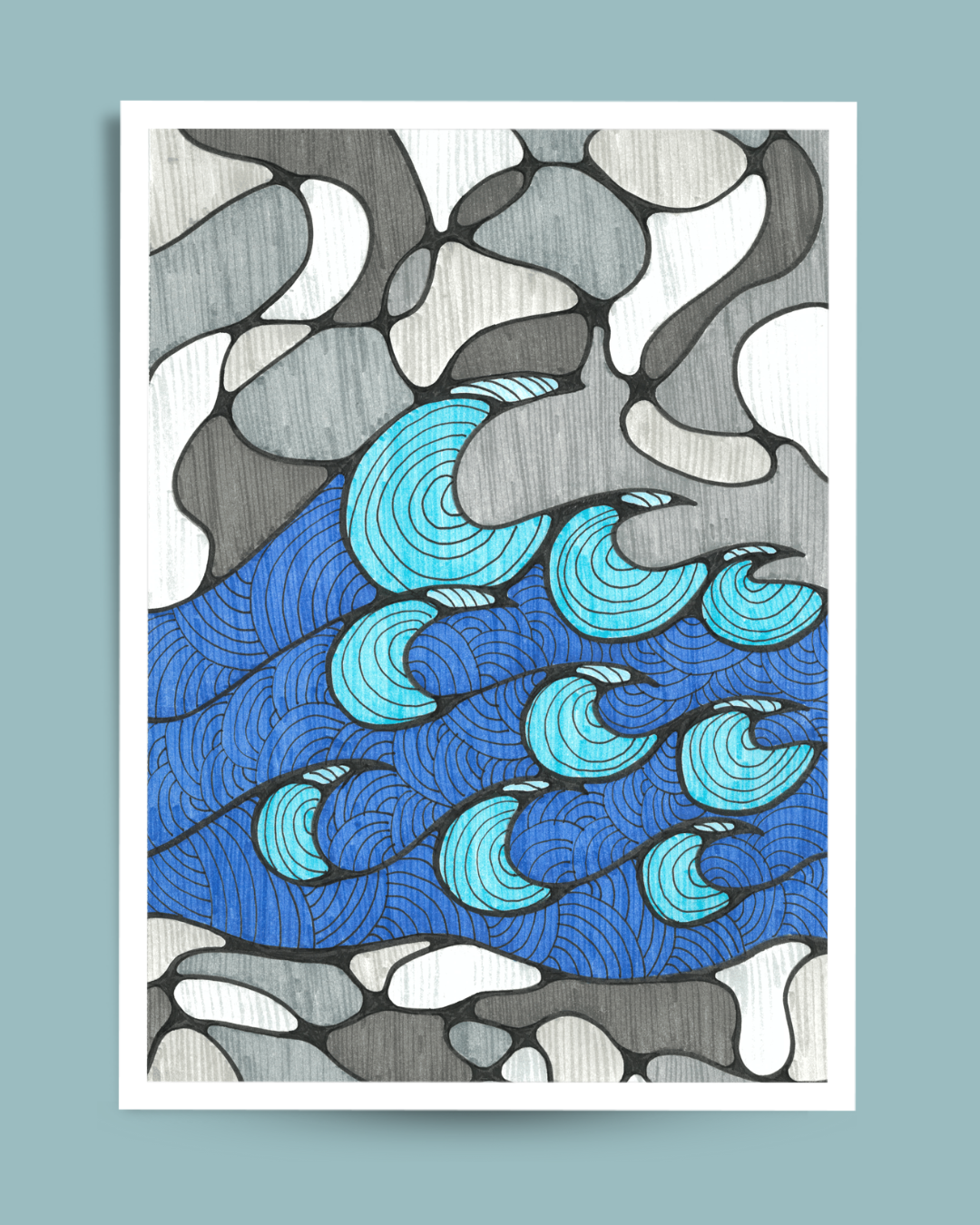 'The Tides', 2023 | Faber-Castell Pitt Artist Pen on Textured Paper (8.27 x 11.69 in)