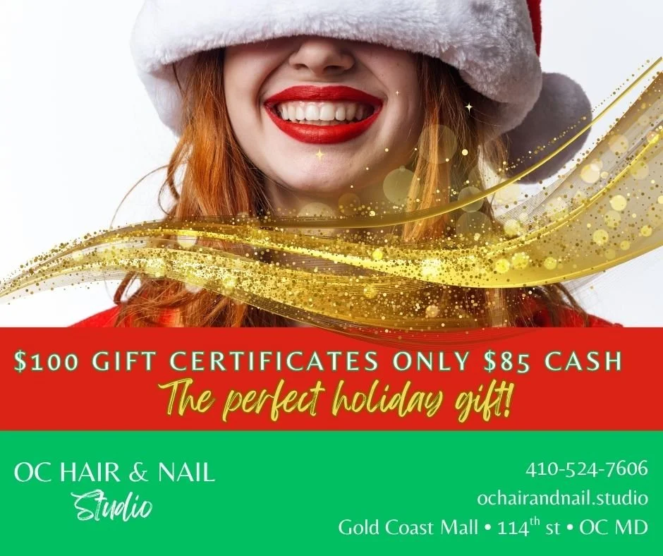 🎄 Black Friday &amp; Cyber Monday Are Long Gone... But Not at OC Hair &amp; Nail Studio! 🎄

Christmas is only 23 days away! ⏰

We're STILL offering $100 gift certificates for just $85 (cash only)!
Skip the stress, save some cash, and give the perfe