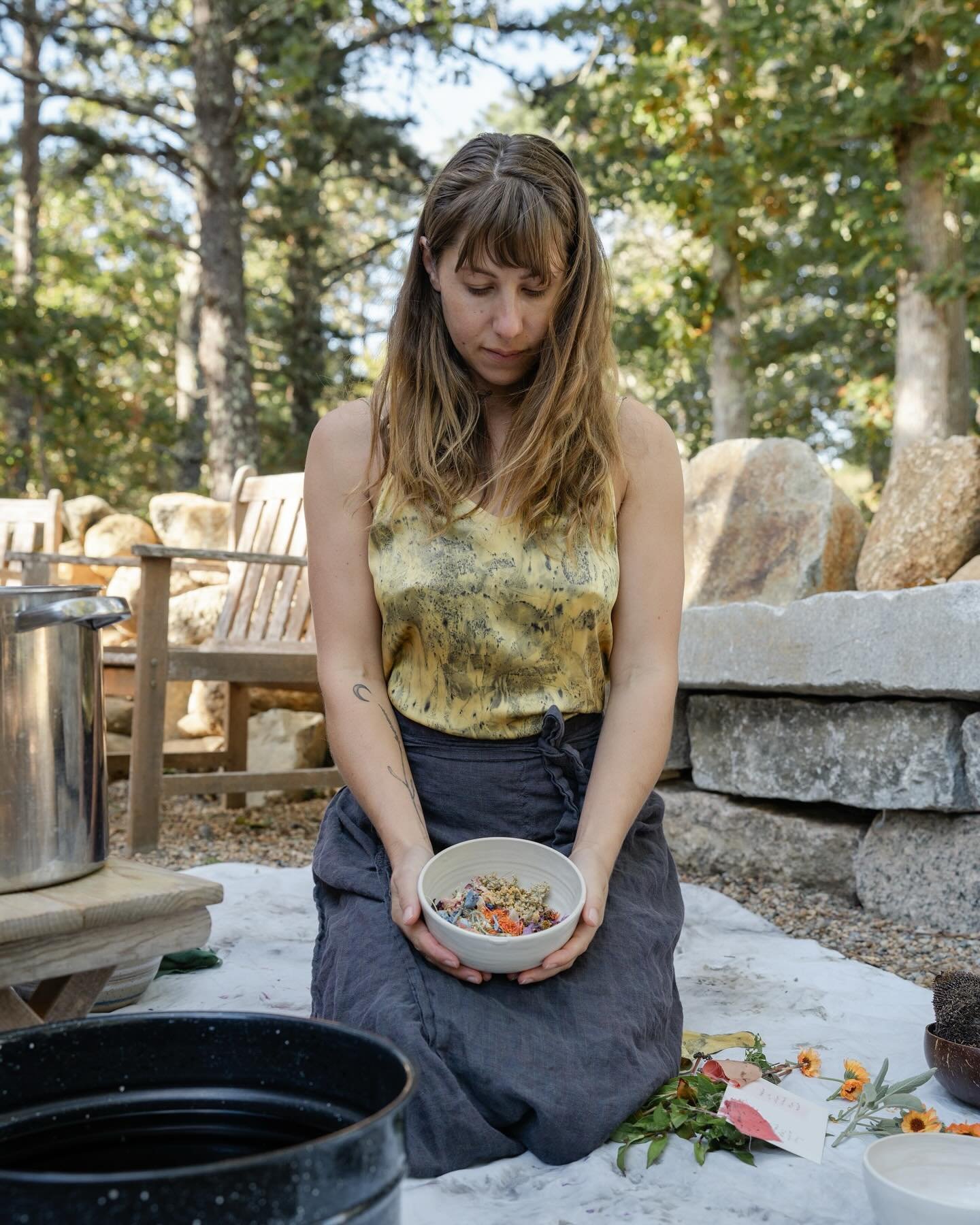 Captured my friend Blossom at work, naturally dyeing her beautiful Florawear dresses on Martha&rsquo;s Vineyard. Using local plants and sustainable methods like bundle and dip dyeing, each piece is uniquely handcrafted.