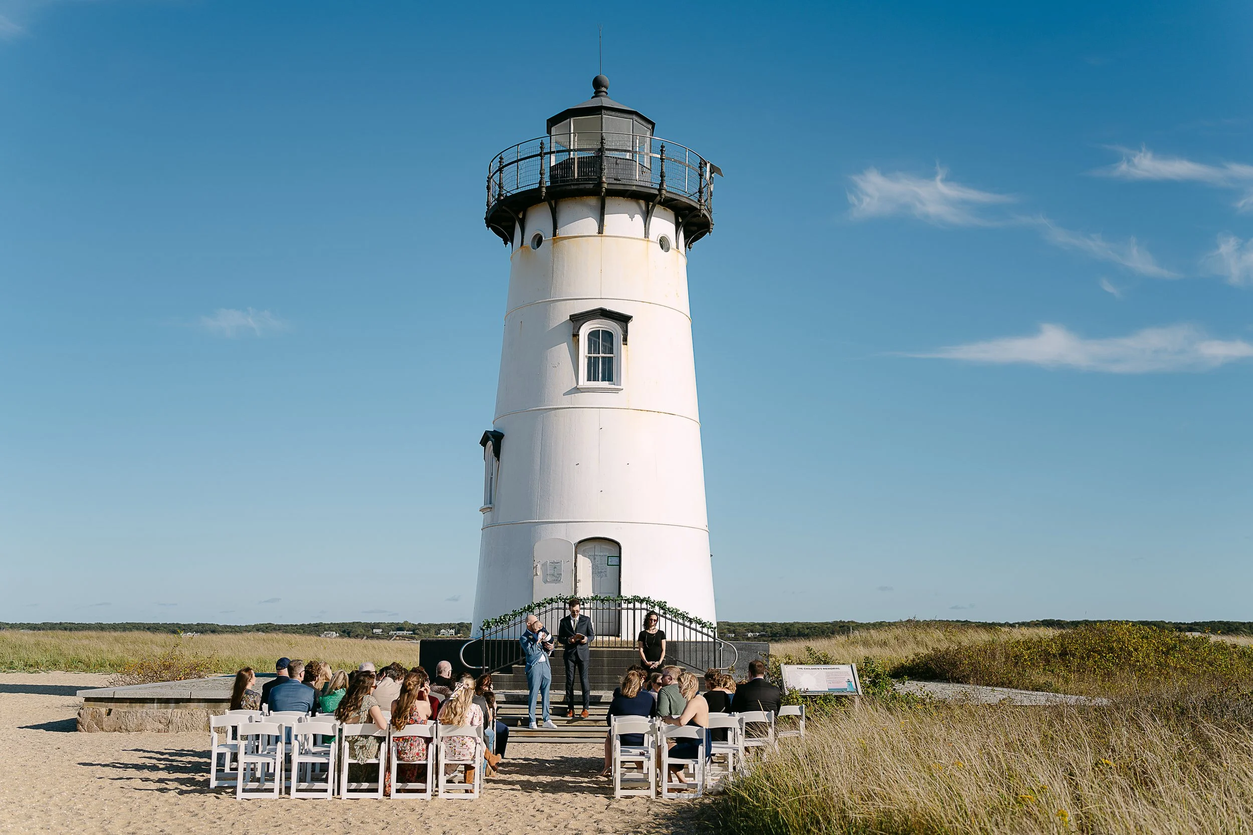 Martha’s Vineyard wedding photographer Luke DiOrio capturing an intimate Edgartown Lighthouse ceremony in Edgartown