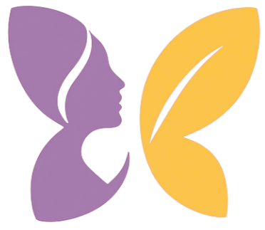 Die Kombination einer stilisierten Illustration einer Frau und eines Schmetterlings