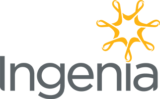 Ingenuia logo with a yellow abstract star-like design above the word 'Ingenuia'