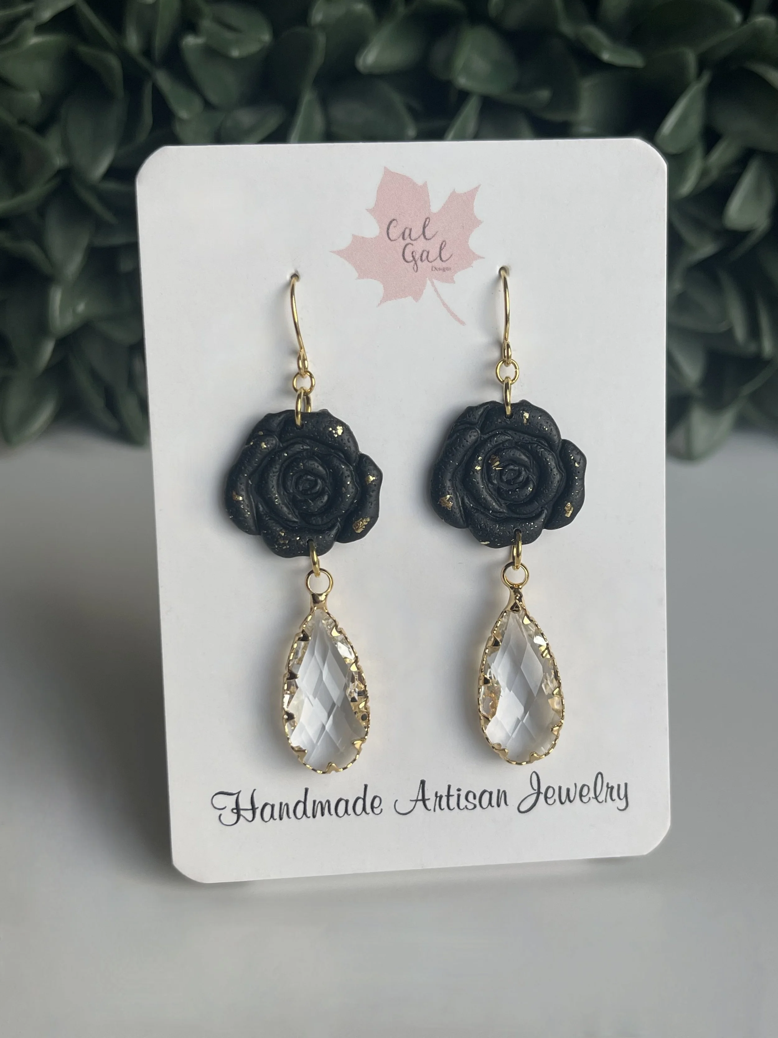 Elegant Rose & Crystal Charm Dangles