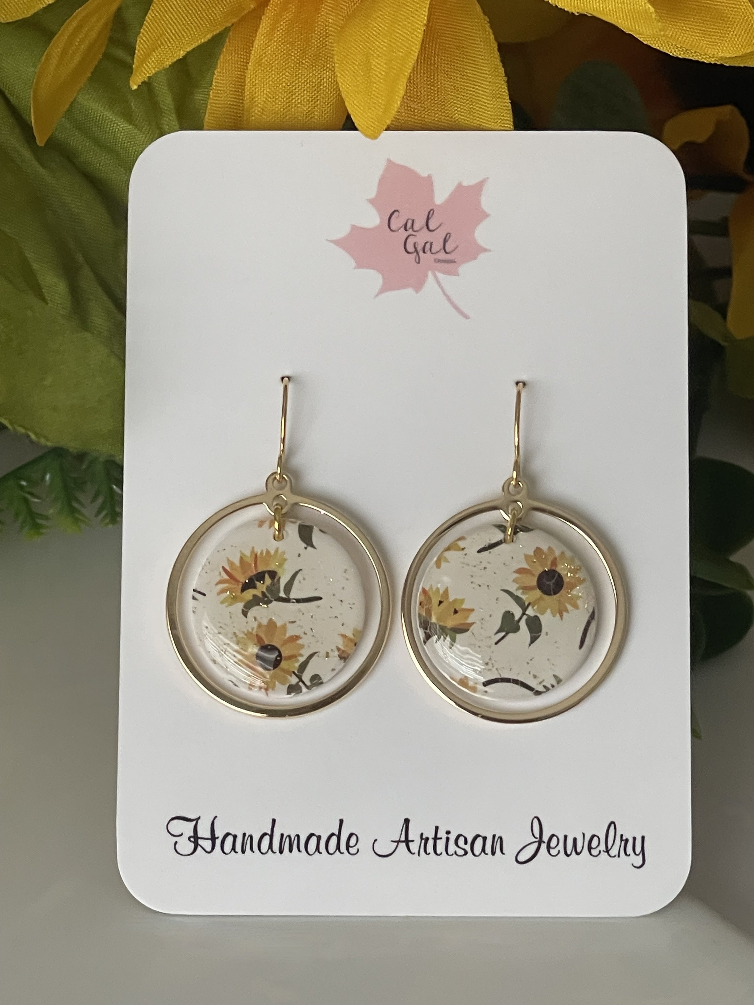 Sunflower Gold Hoop Earrings