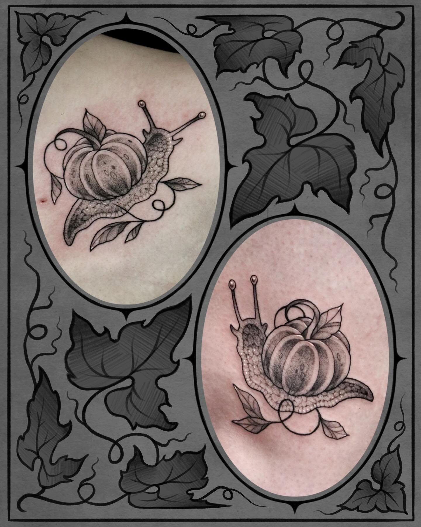 ✧ Aᴜᴛᴜᴍɴ Sɴᴀɪʟs ✧
So honoured to have these two clients travel 3 hours from Kelowna to get these matching snails from my autumn flash. They actually found me through my tiktok where I post some non-tattoo content and realized I was only a road trip a