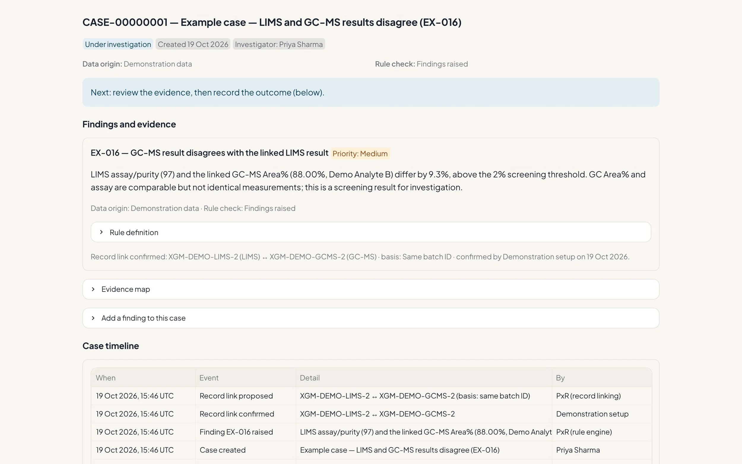 PxR investigation case for a LIMS and GC-MS discrepancy