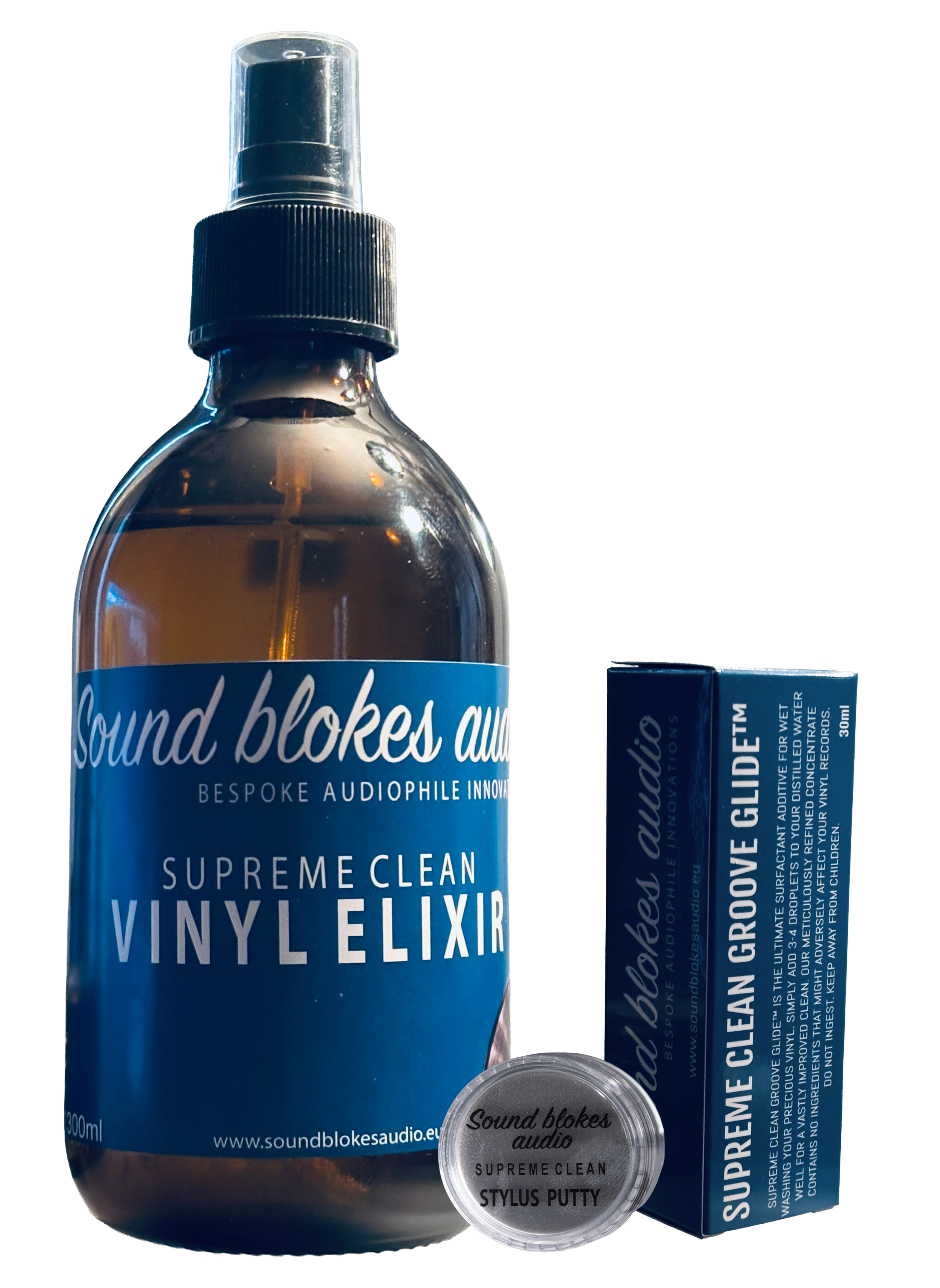 Vinyl and stylus cleaning product range.