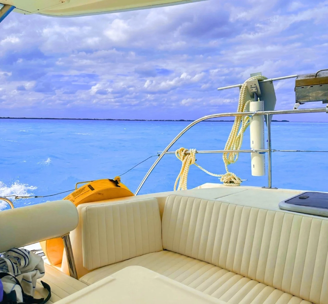 Luxury boat looking out at the blue sea