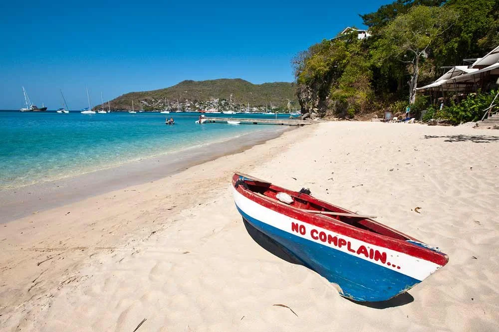 Row boat on a beach in Bequia