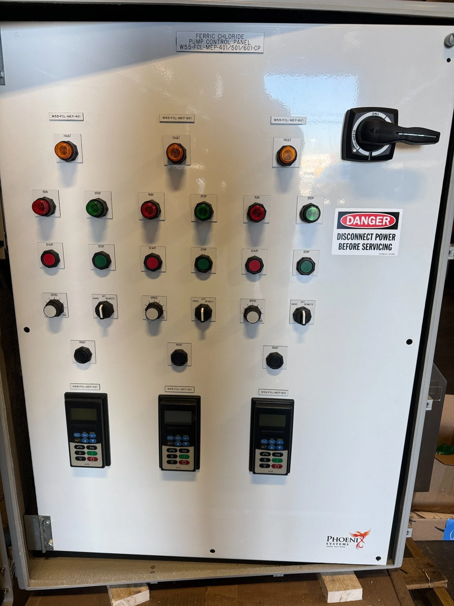 Ferric chloride pump control panel