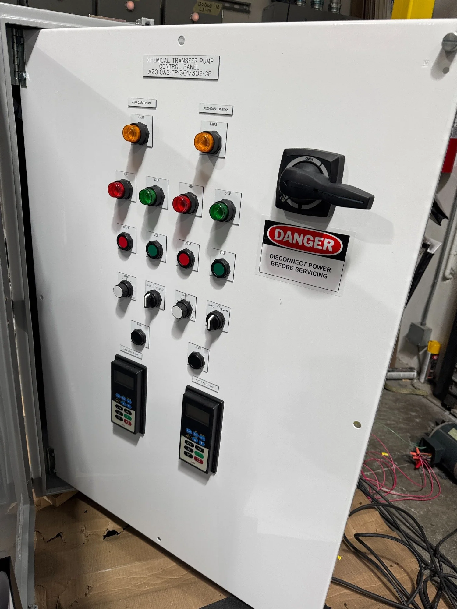 Chemical transfer pump control panel