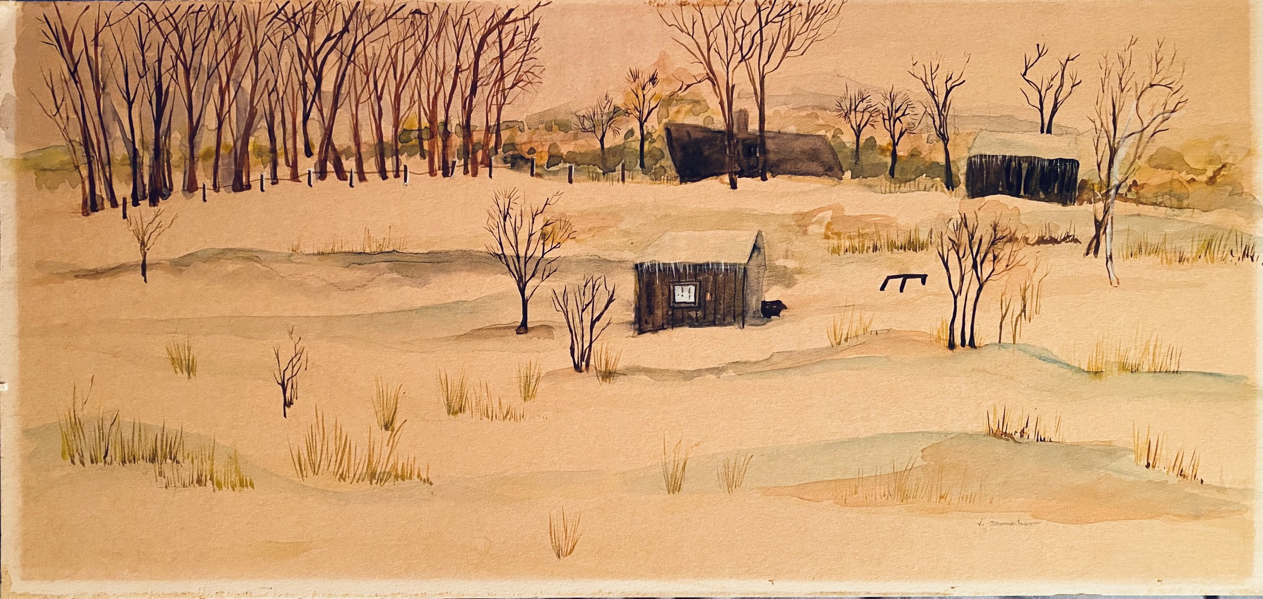 "View from Speen Street Apartment"
Natick, Mass.
Watercolor
20"W x 9.5"H