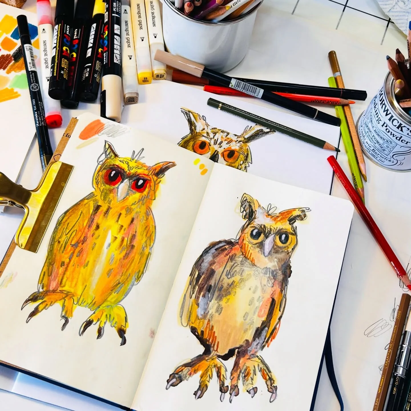 I&lsquo;ve started something with these owls! Maybe not with the red demon eyes though&hellip; 😬

#owldrawing #birdsketches #illustratorslife