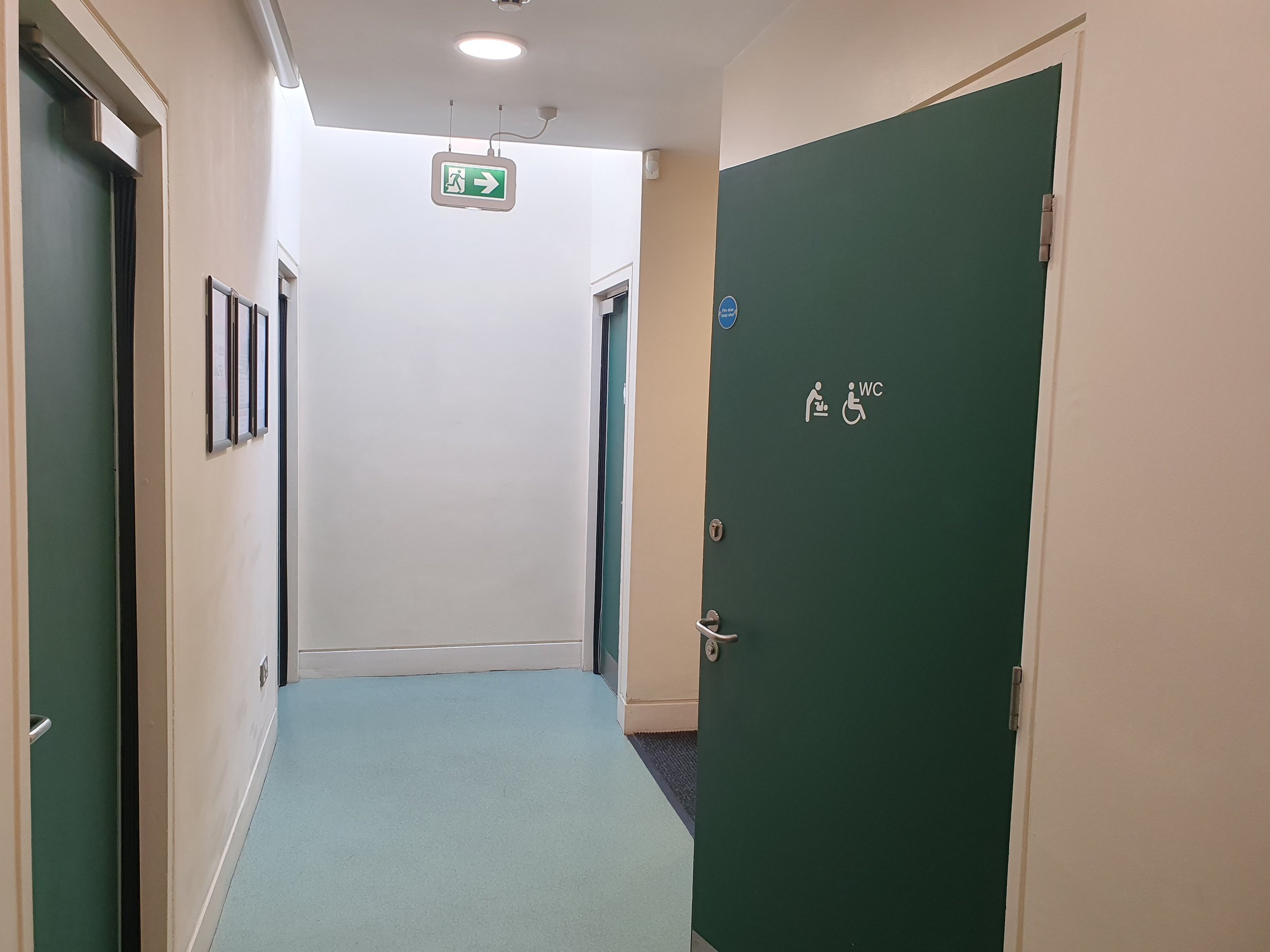 Through the second set of doors are the toilets.