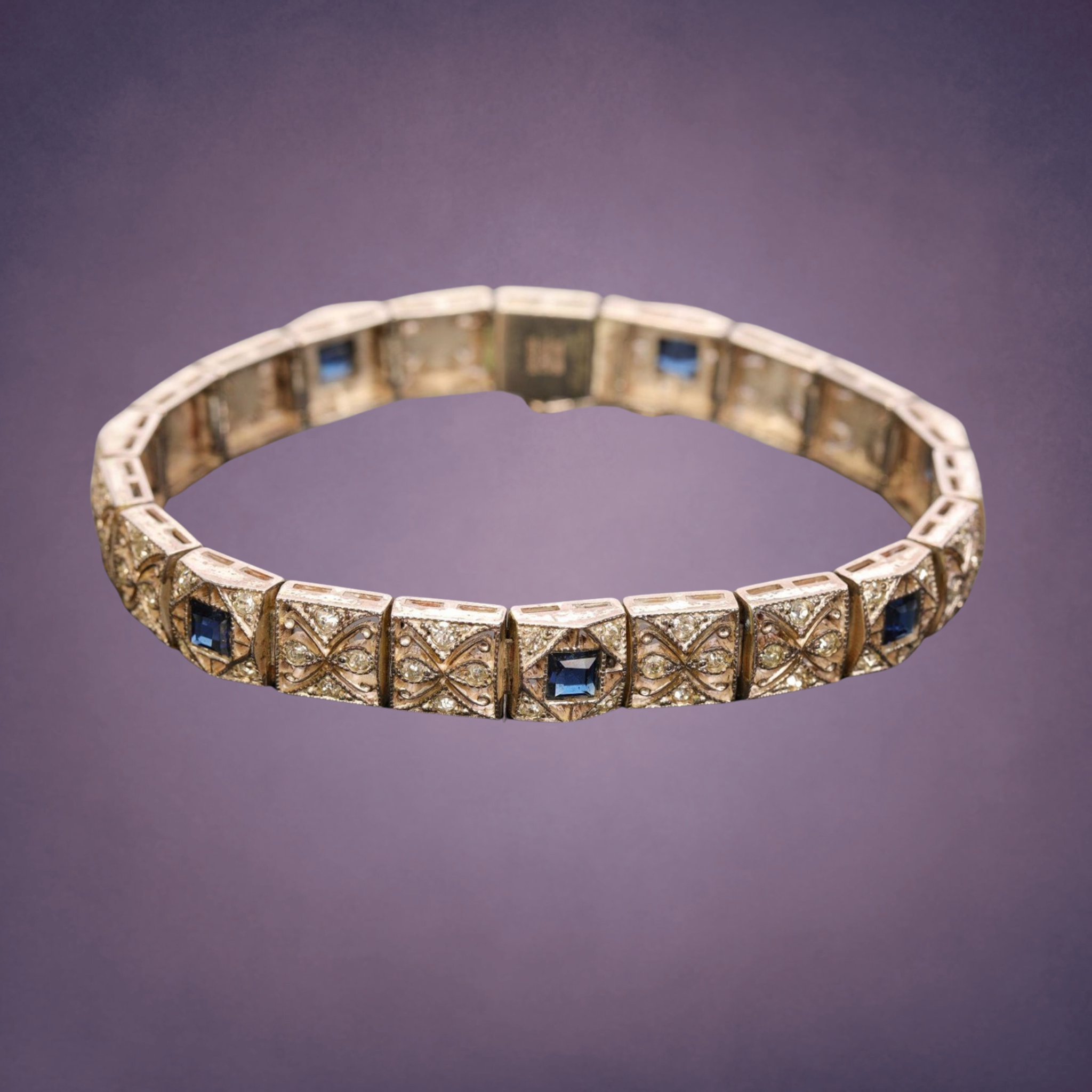 Vintage Huntington Sterling Silver Blue Sapphire & Diamond Bracelet