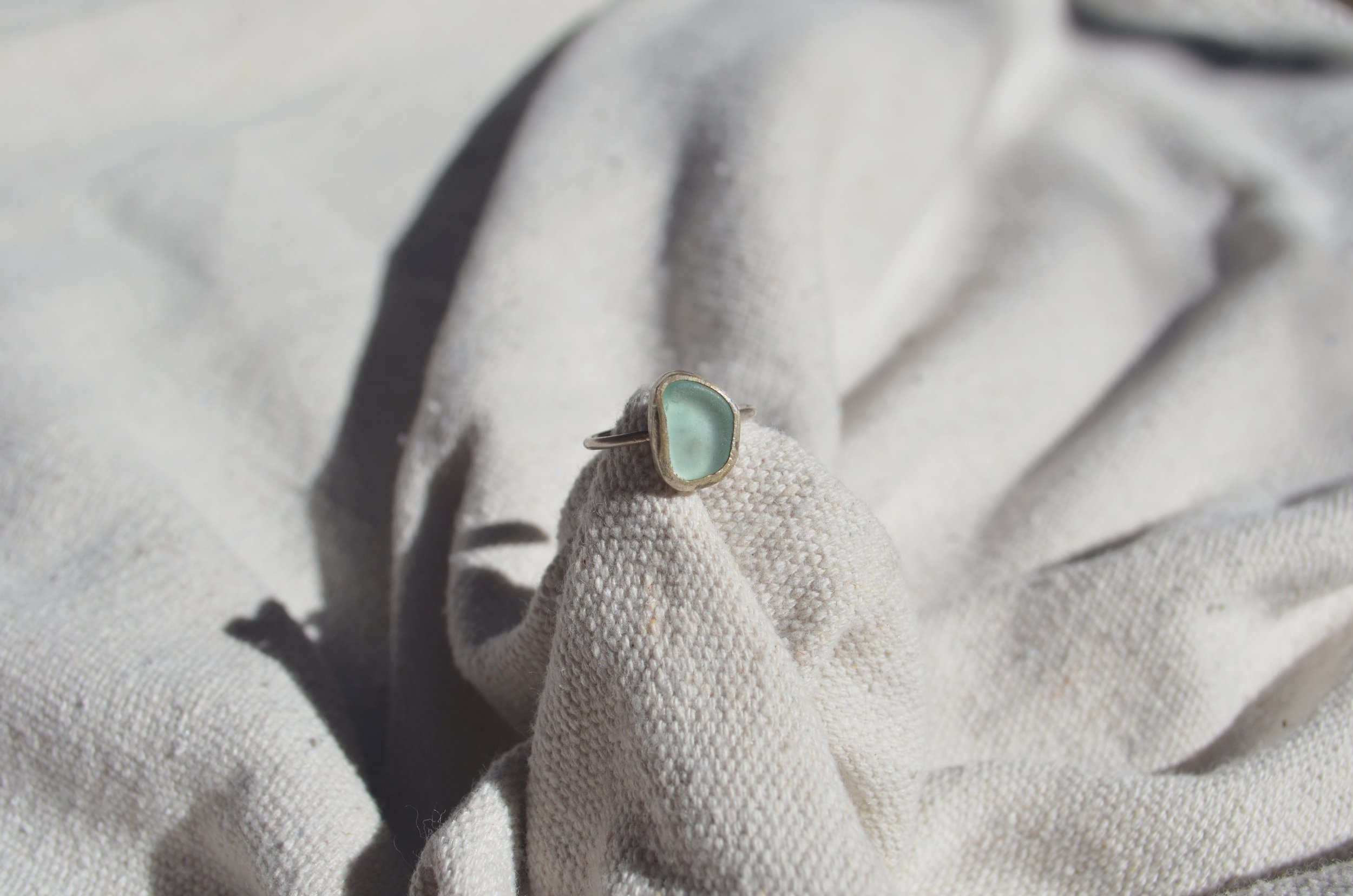 Sea foam Blue Sea Glass Ring - Size 6