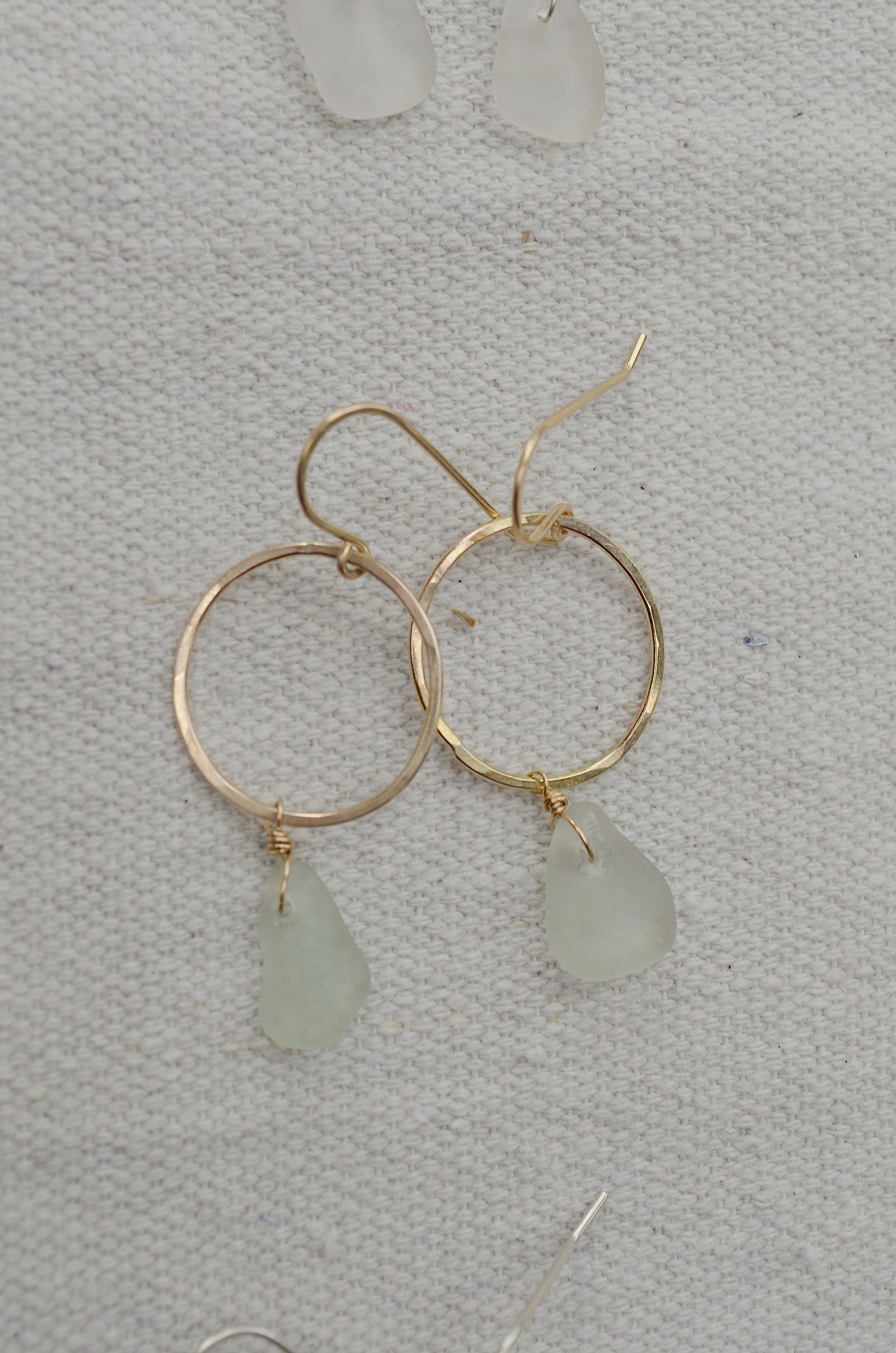 Ice Blue Sea Glass Hoops - 14k Gold Fill