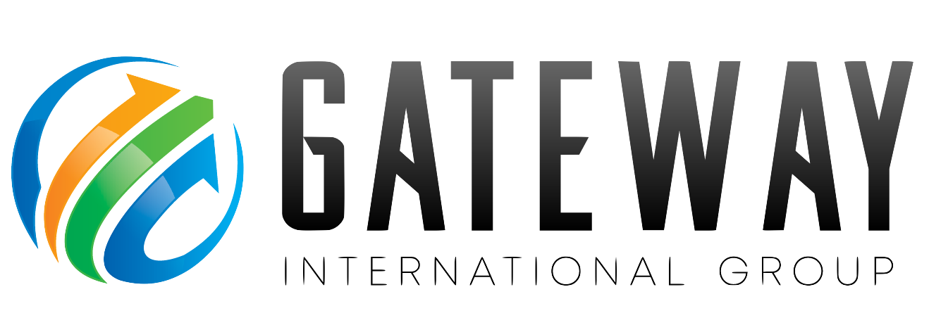 Logo of Gateway International Group with stylized blue, green, and orange arc and bold black and green text