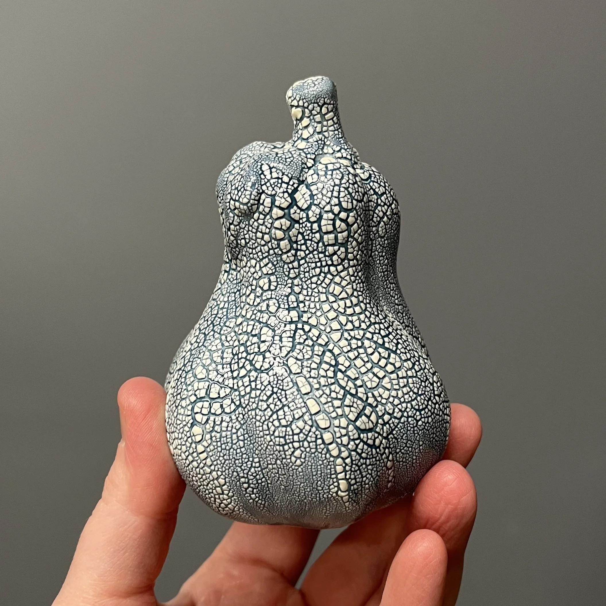 Twisted Gourd/ Pumpkin - Teal & White Crackle
