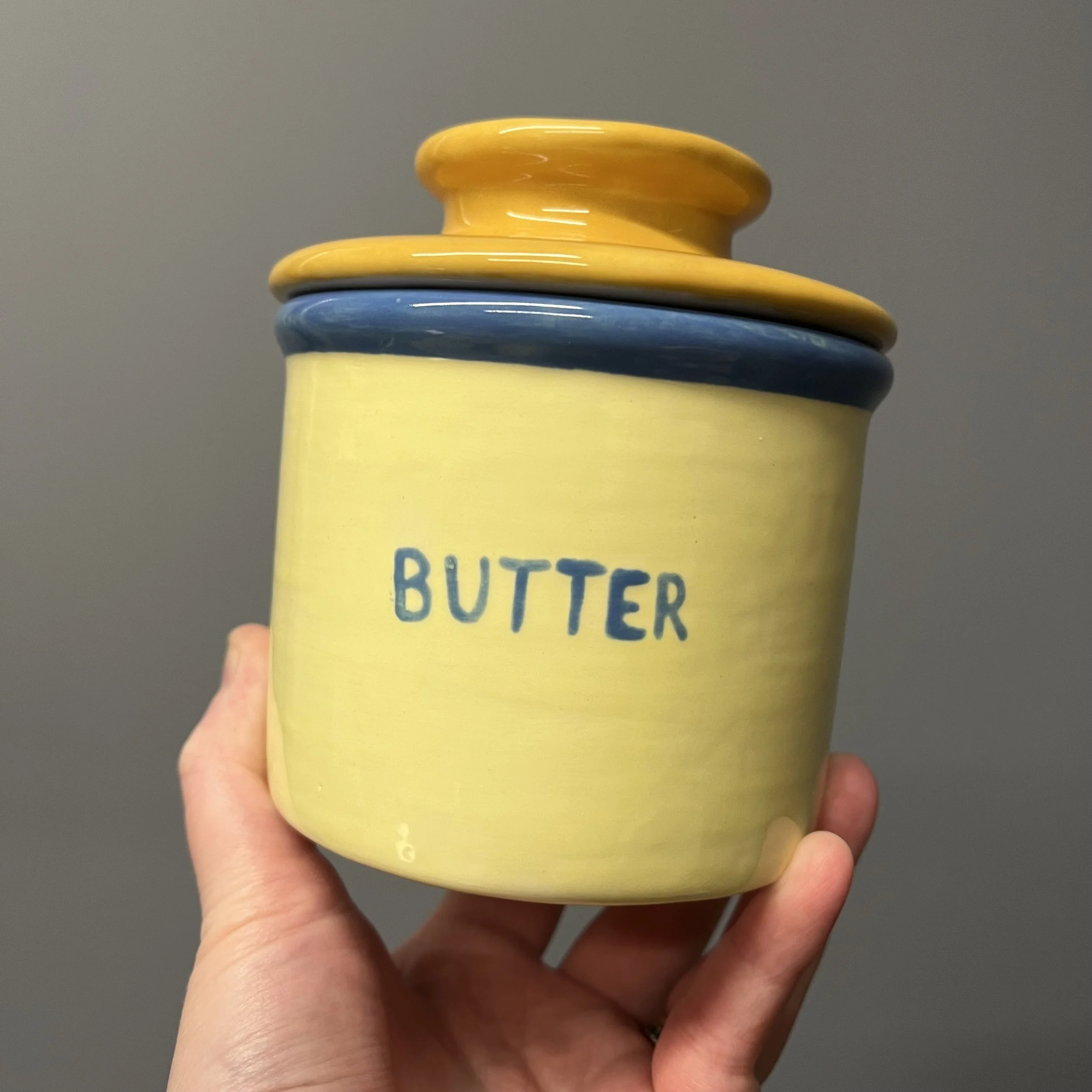 Butter Crock - Yellow & Blue