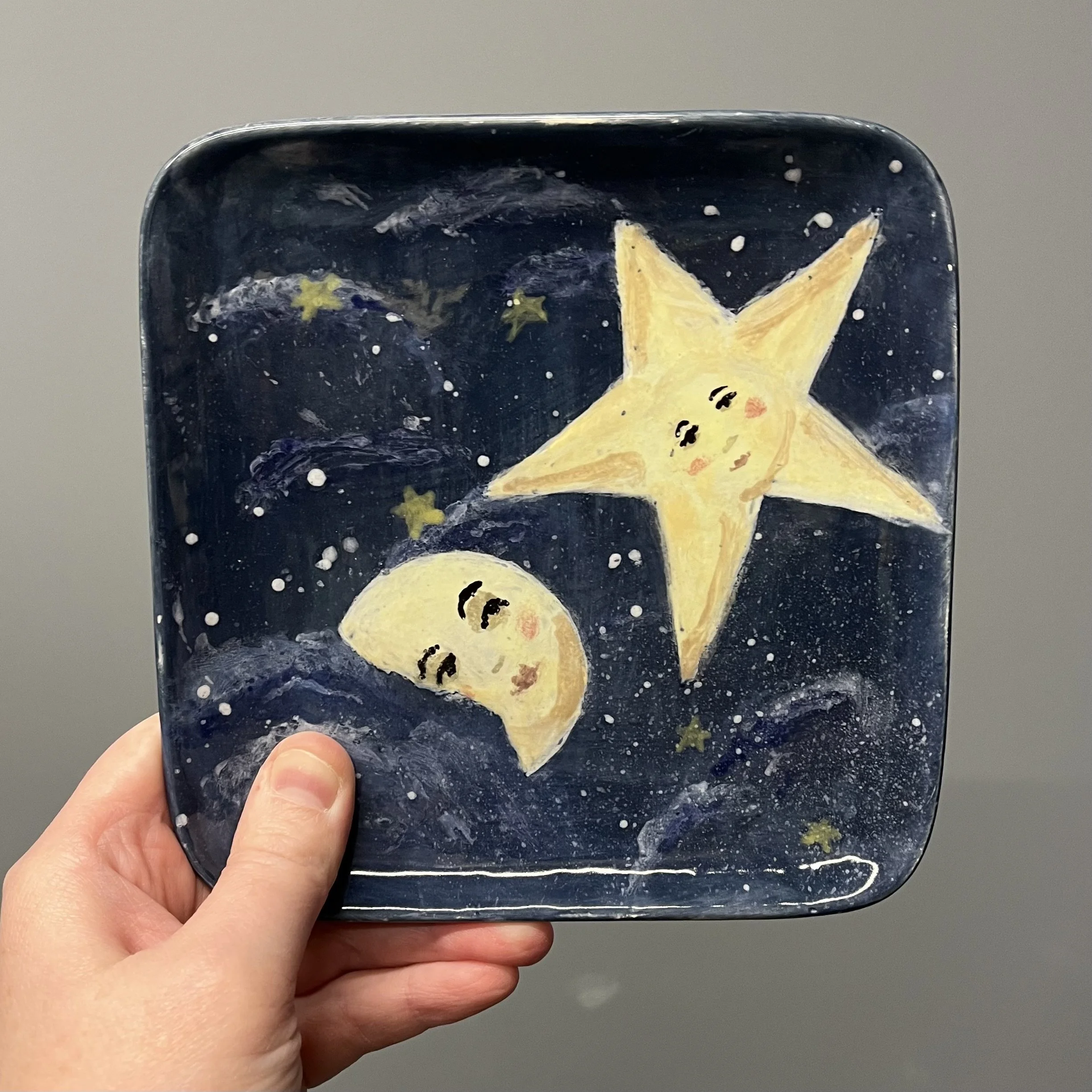 Square Salad Plate - Moon & Star whimsical