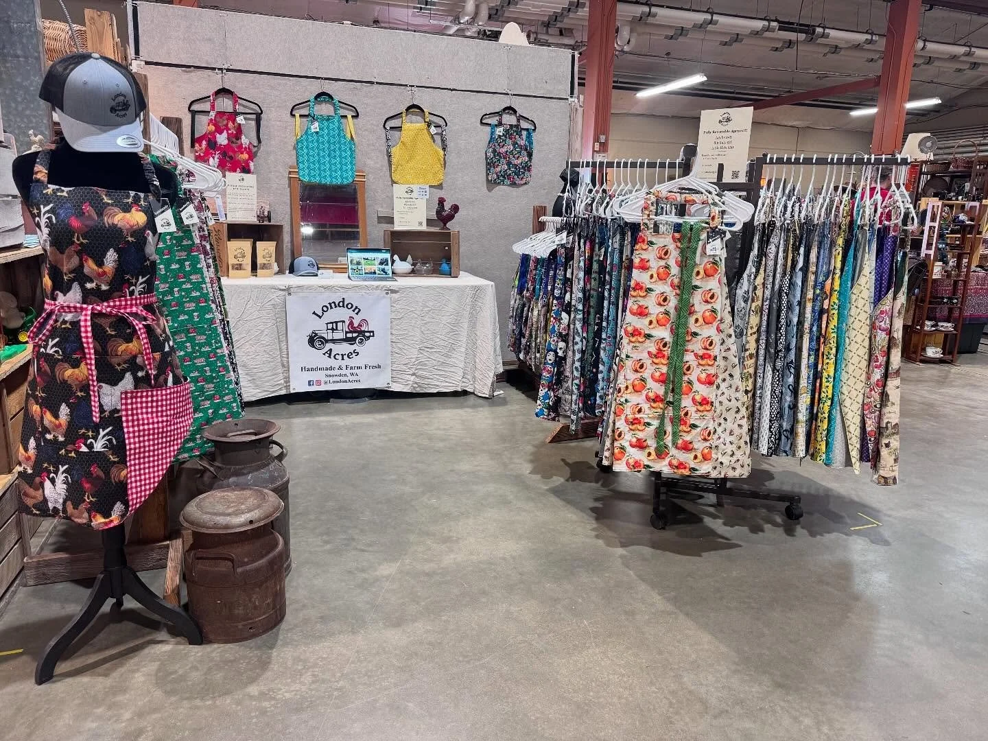 Day one done

It was a fantastic day one of @thefarmchicks yesterday!

So many great conversations, friendly faces and nearly 30 aprons found new homes.

The event runs again today from 9-3 and many antiques vendors worked late into the night bringin