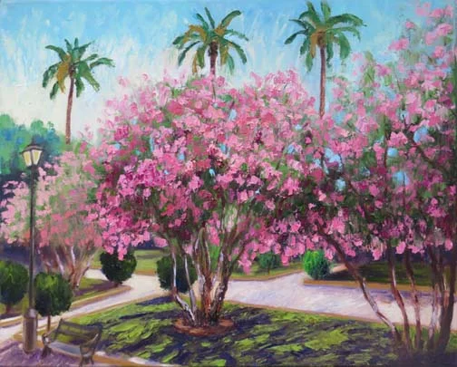 “Oleander and Palms” (c)Ann McCann 18 X 24 Oil 2018