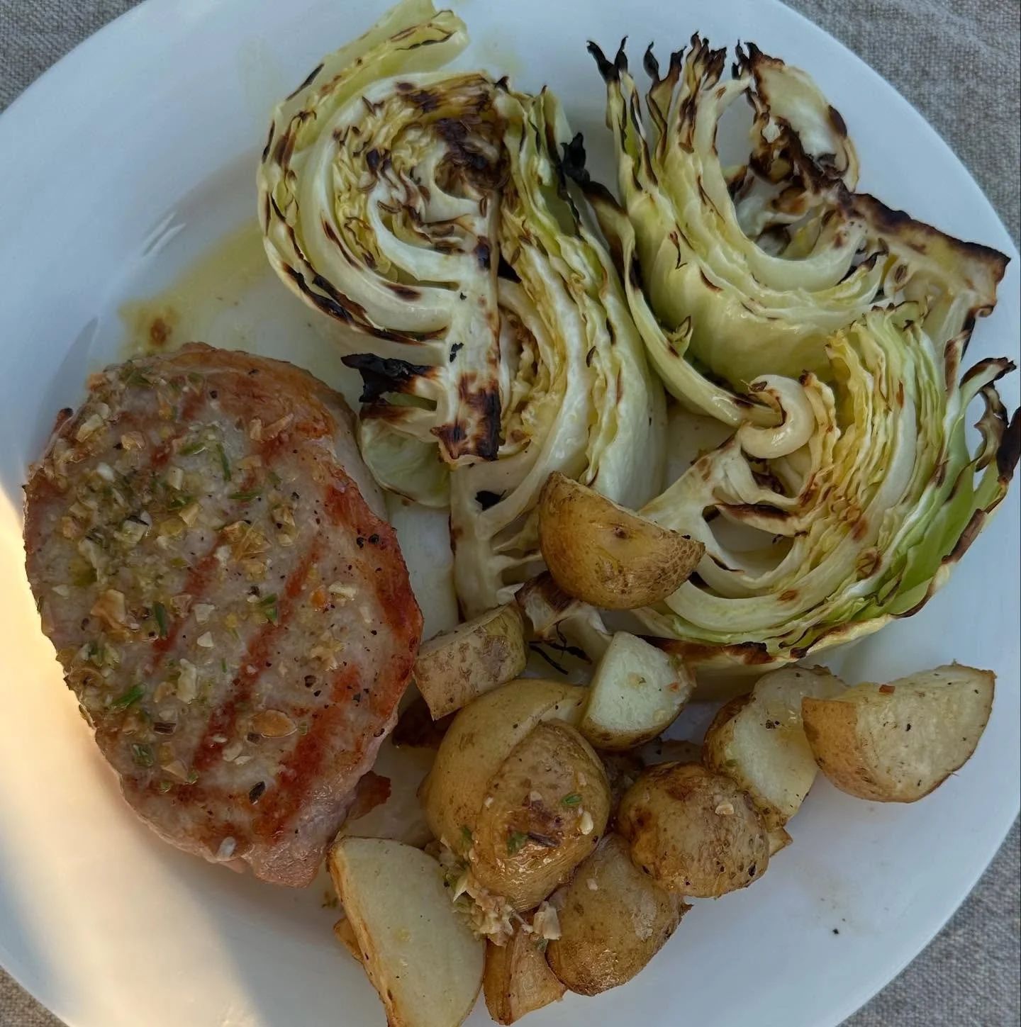 100% New England meal &mdash; pork chop by @waldenlocalmeat; veggies from @unionsqmarket