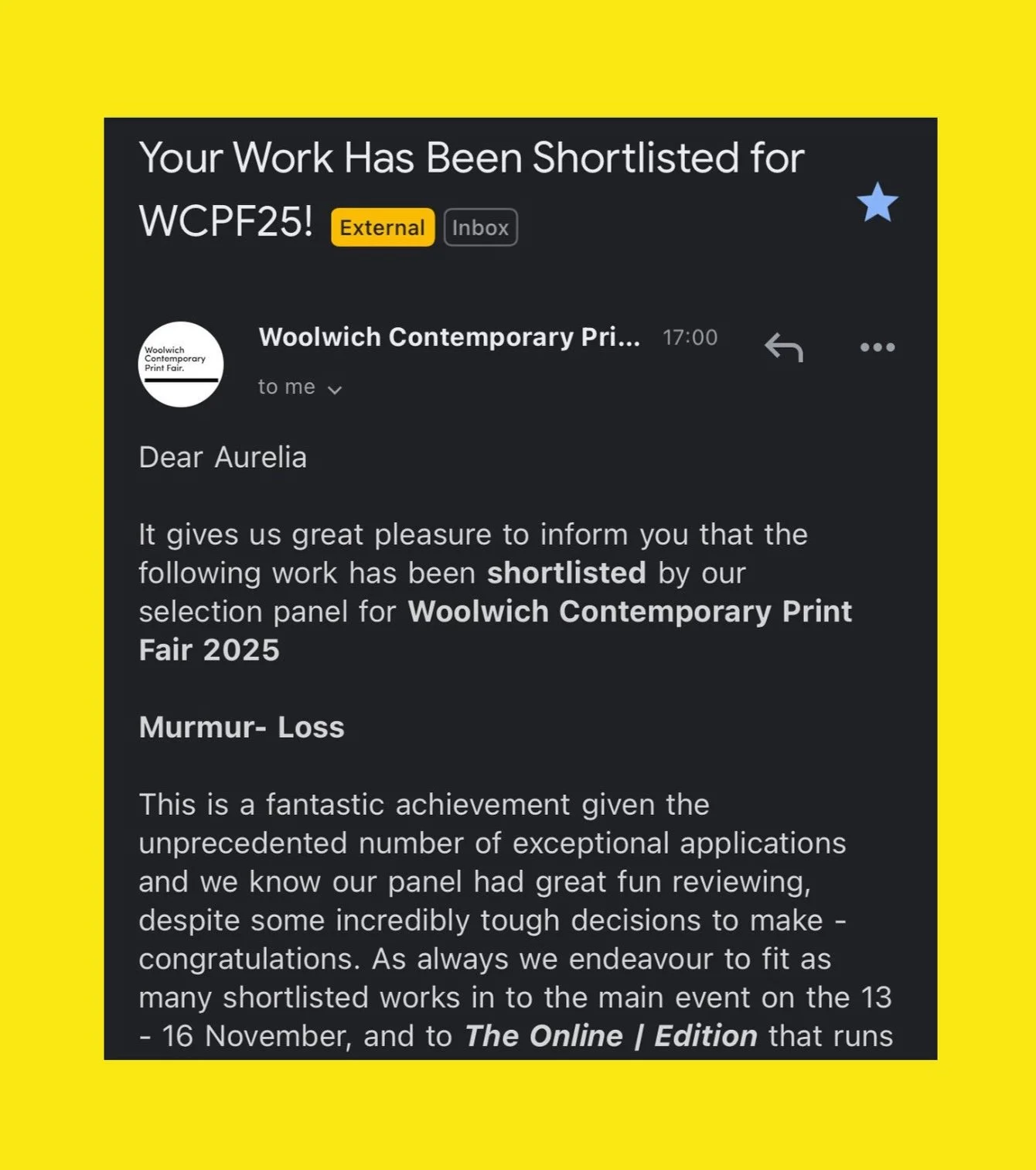 Woolwich Contemporary Print Fair 2025- Shortlisted 