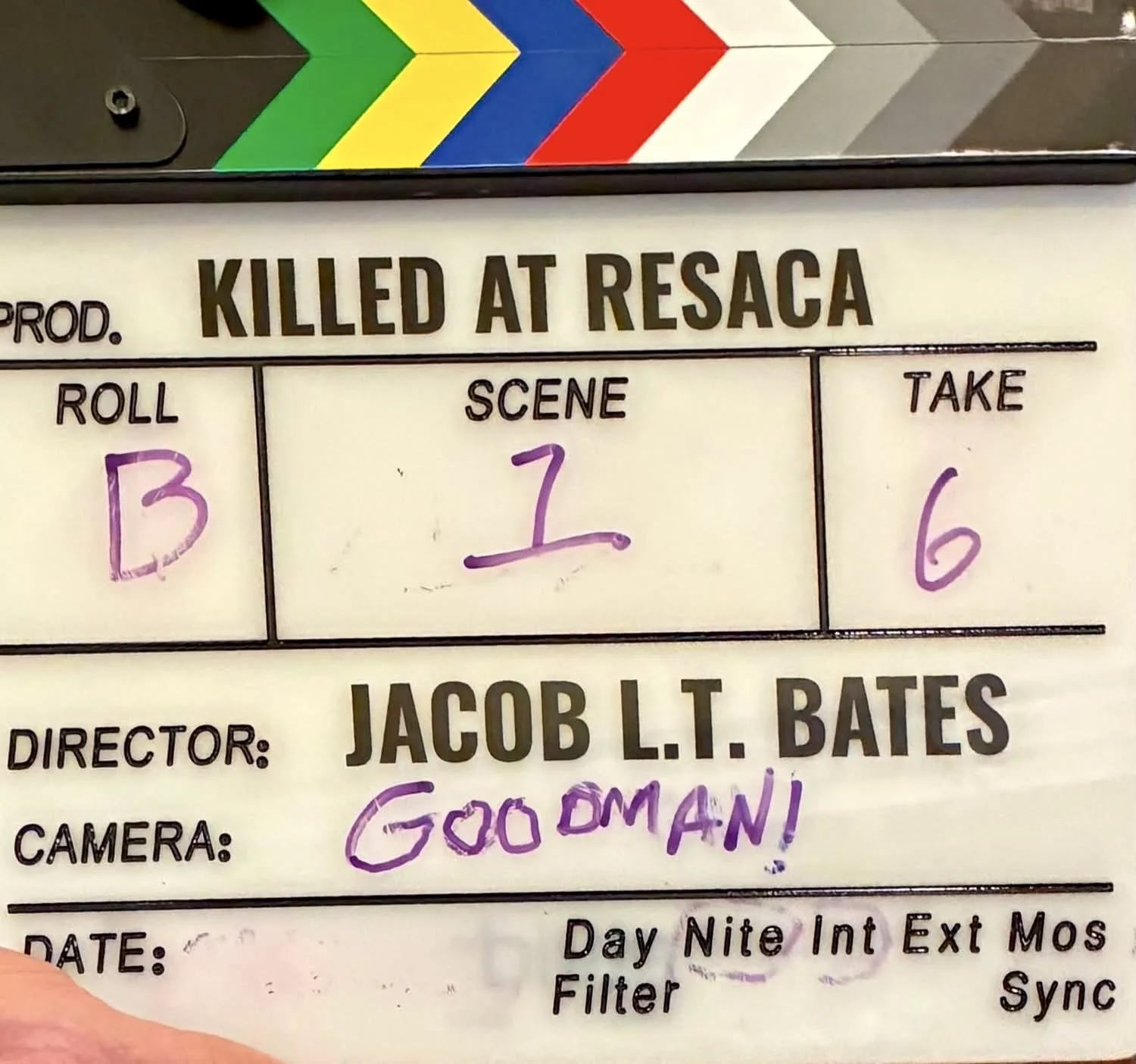 "The Film" --  

Clapboard / Slate for Killed at Resaca