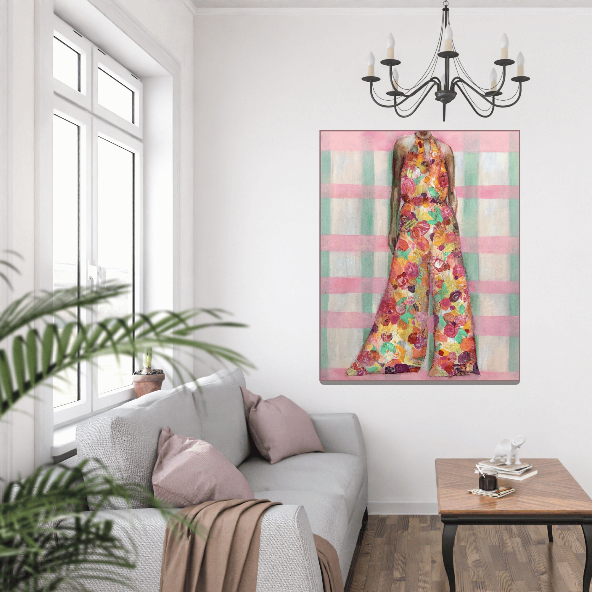 colorful fashion painting in white room
