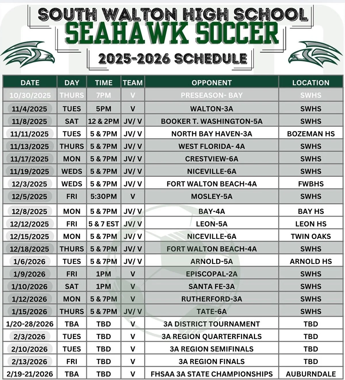 Attention all Seahawk Soccer fans, stay locked in! Come support your Seahawks this Saturday at The Hawks Nest! #southwaltonhighschool #swseahawksoccer #swhs #soccerseason2025
