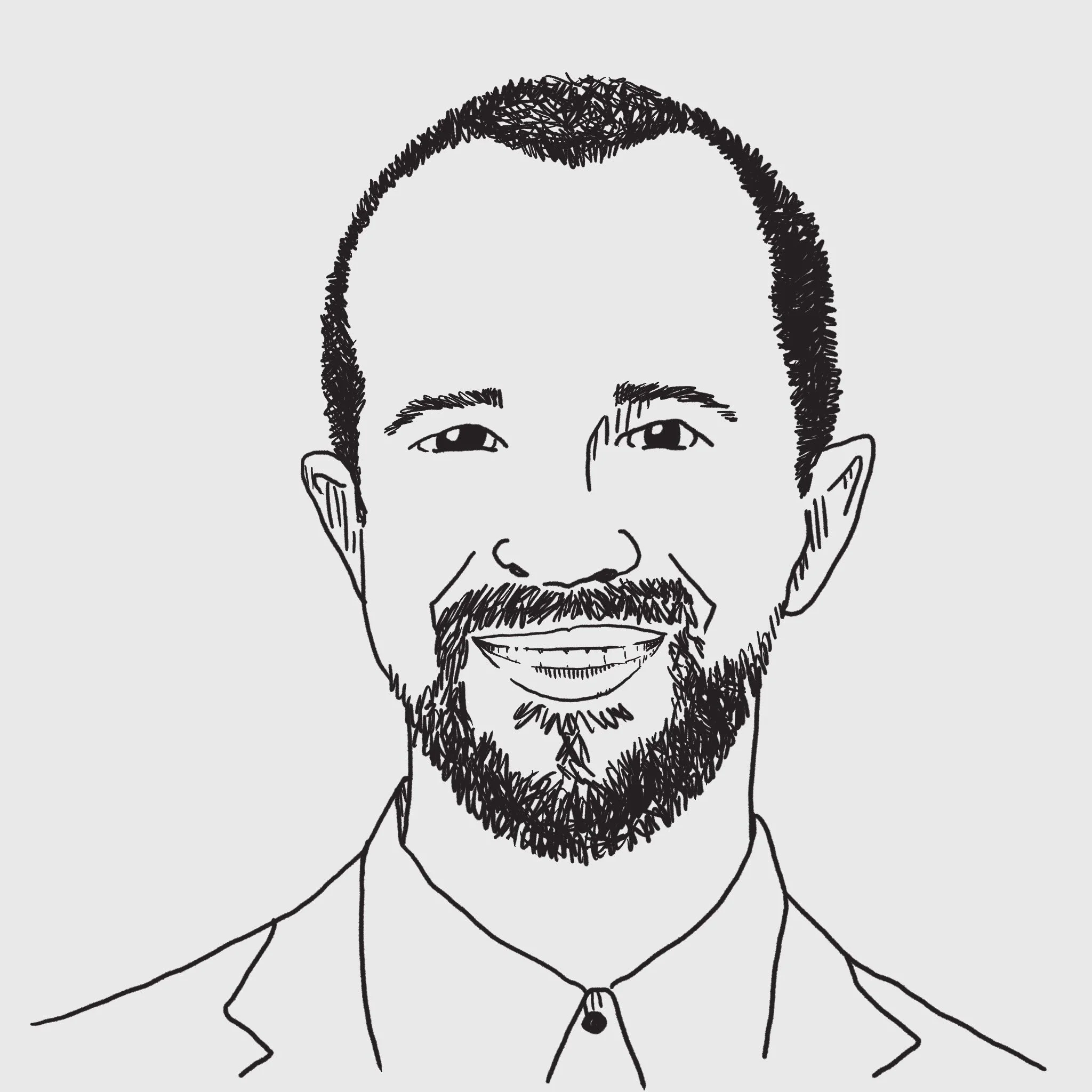 line illustration of a man with a beard in a suit