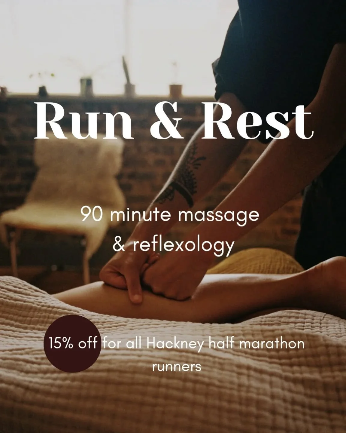 Come and get your post run legs and feet cared for ~ 15% off with @danielle.livewell for all Hackney half marathon runners for the month of May! 

Booking link in the bio 💌*

*Discount will be applied on the day.

#hackneyhalf #hackneyhalfmarathon #