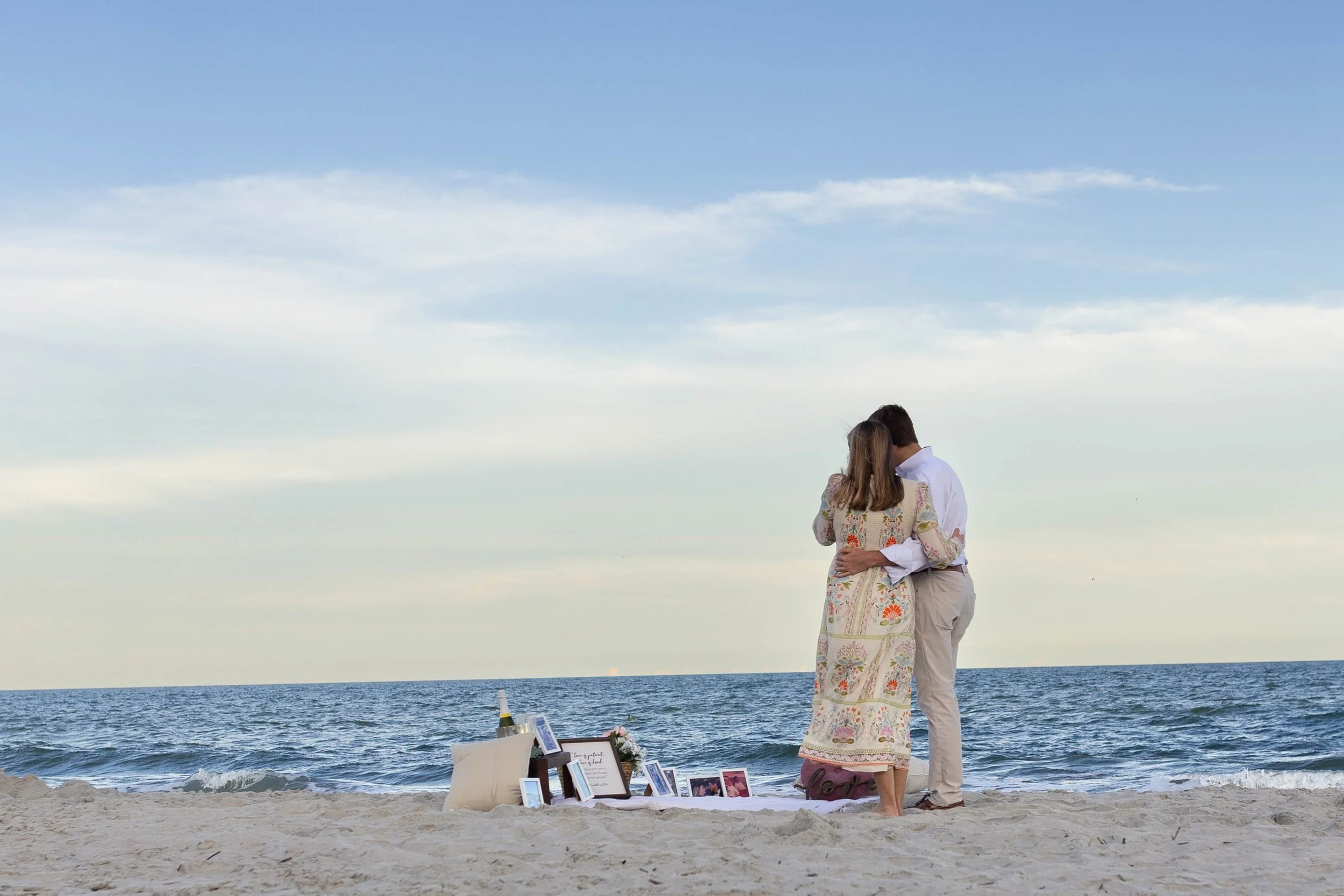 Pawleys Island proposal photography featuring a romantic beach engagement, champagne celebration