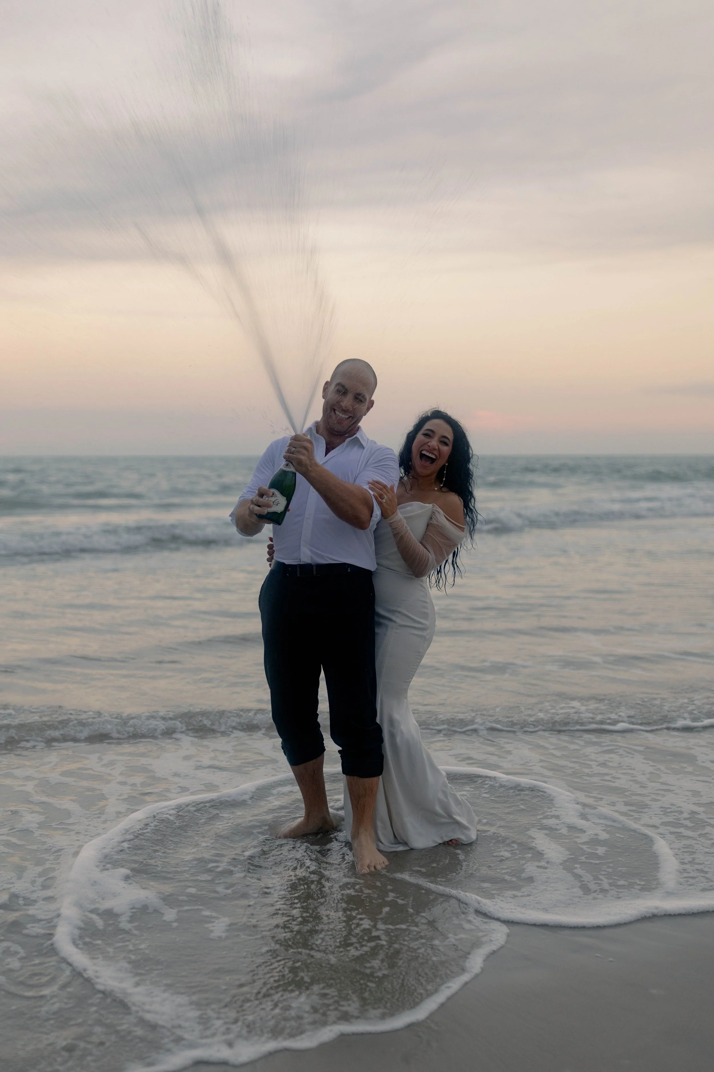 romantic couples wedding photos on the beach at sunset myrtle beach South Carolina