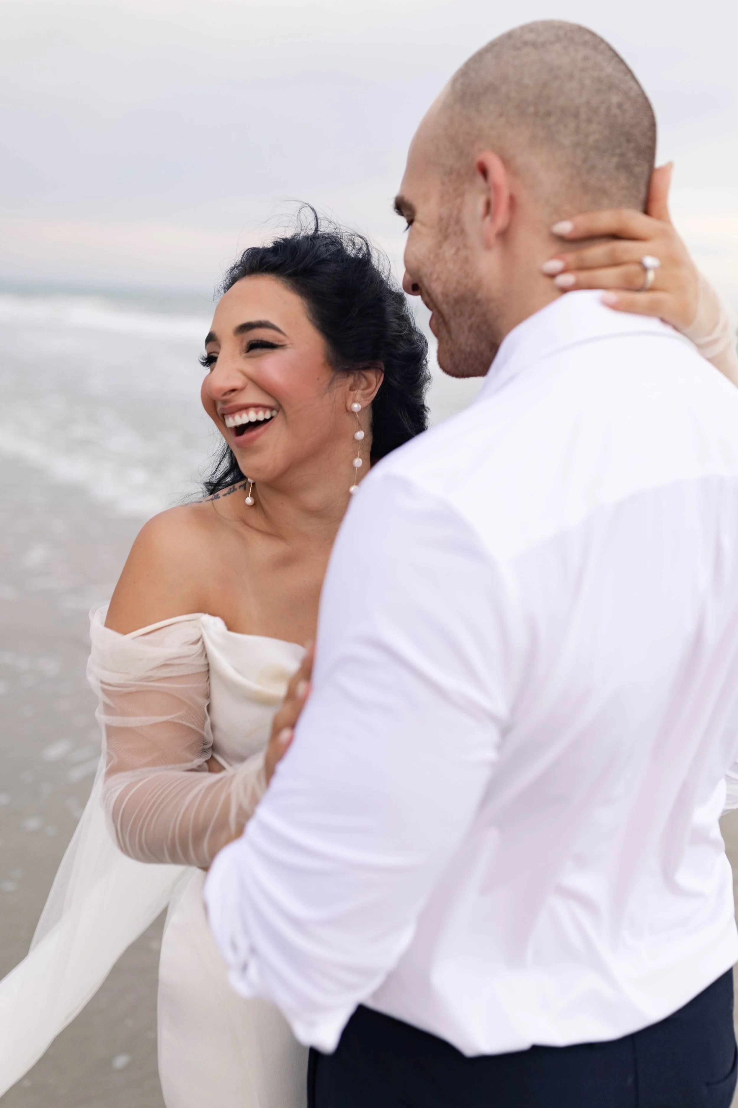 romantic couples wedding photos on the beach at sunset myrtle beach South Carolina