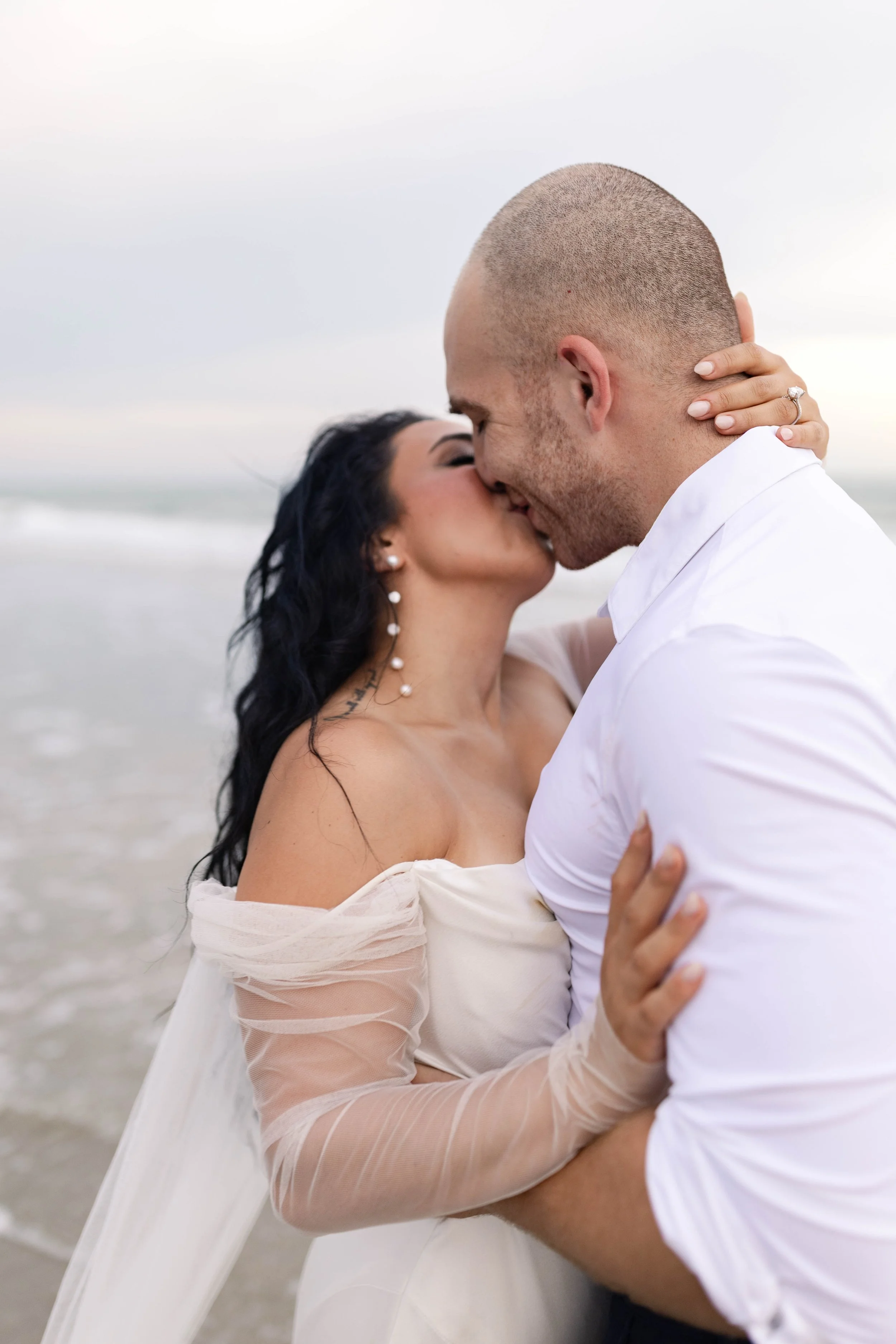 romantic couples wedding photos on the beach at sunset myrtle beach South Carolina