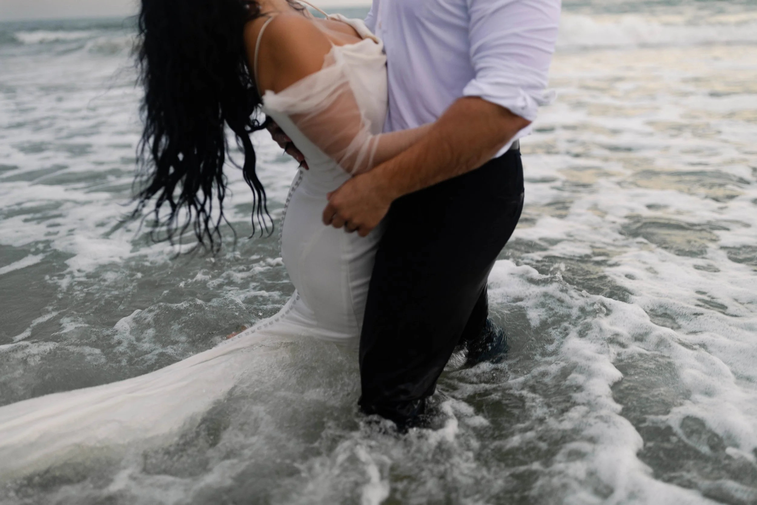 romantic couples wedding photos on the beach at sunset myrtle beach South Carolina