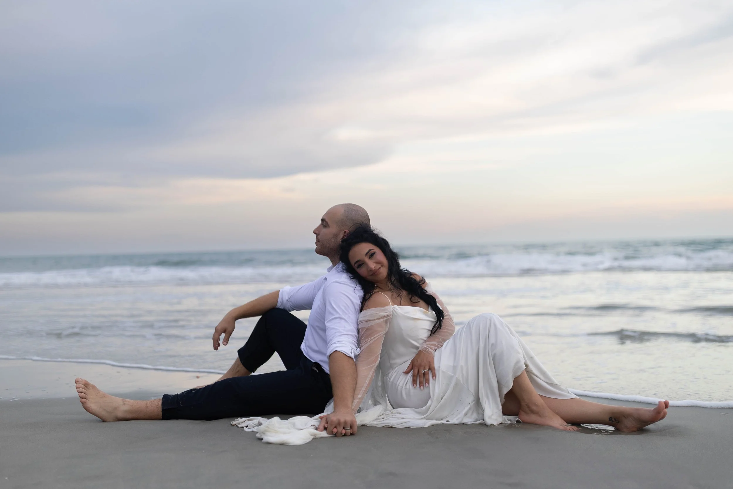 romantic couples wedding photos on the beach at sunset myrtle beach South Carolina