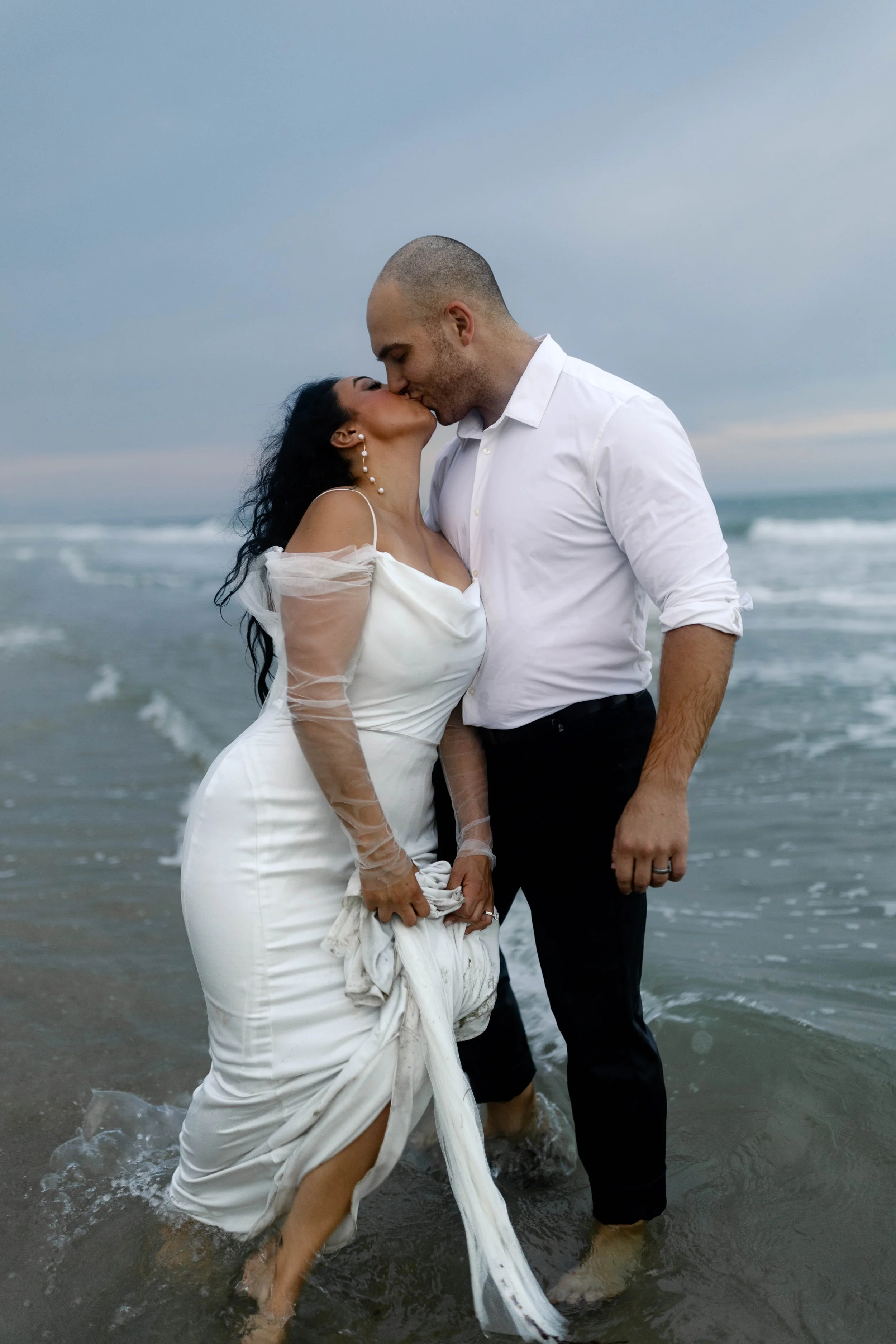romantic couples wedding photos on the beach at sunset myrtle beach South Carolina