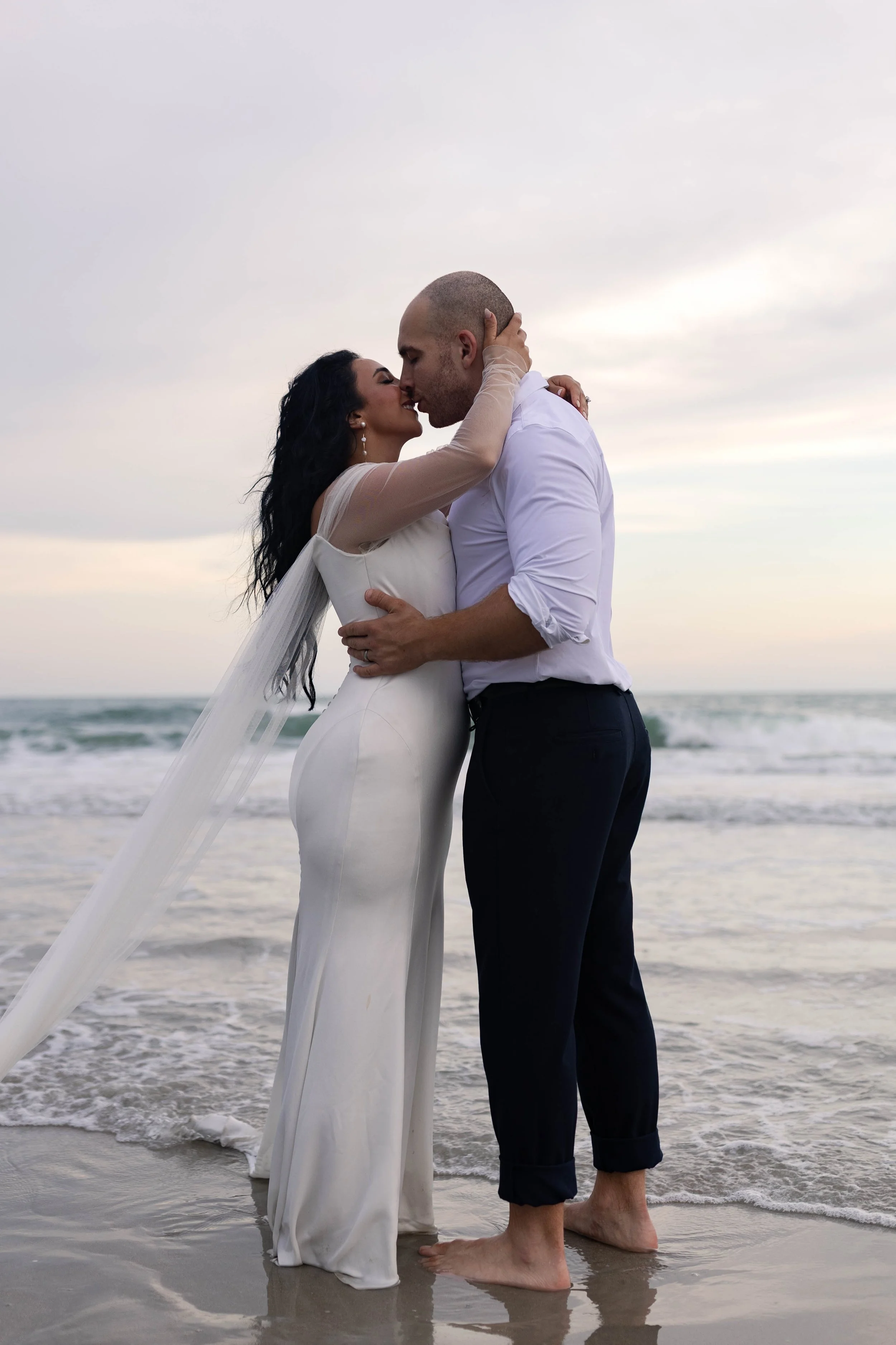 romantic couples wedding photos on the beach at sunset myrtle beach South Carolina