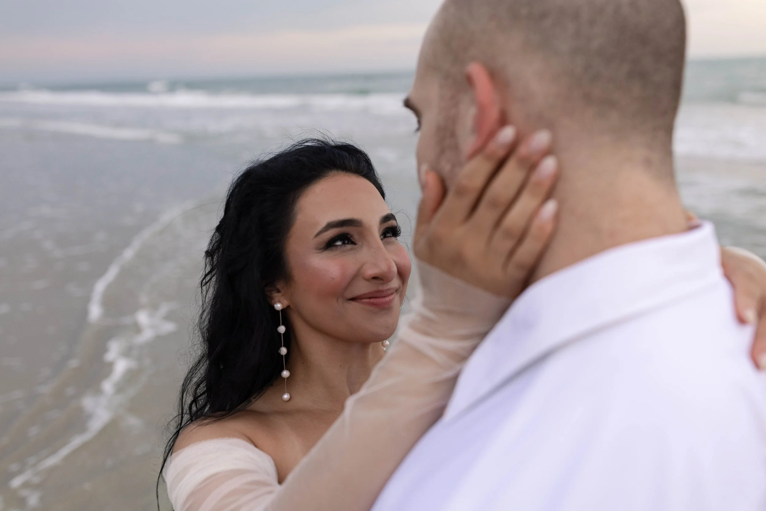 romantic couples wedding photos on the beach at sunset myrtle beach South Carolina