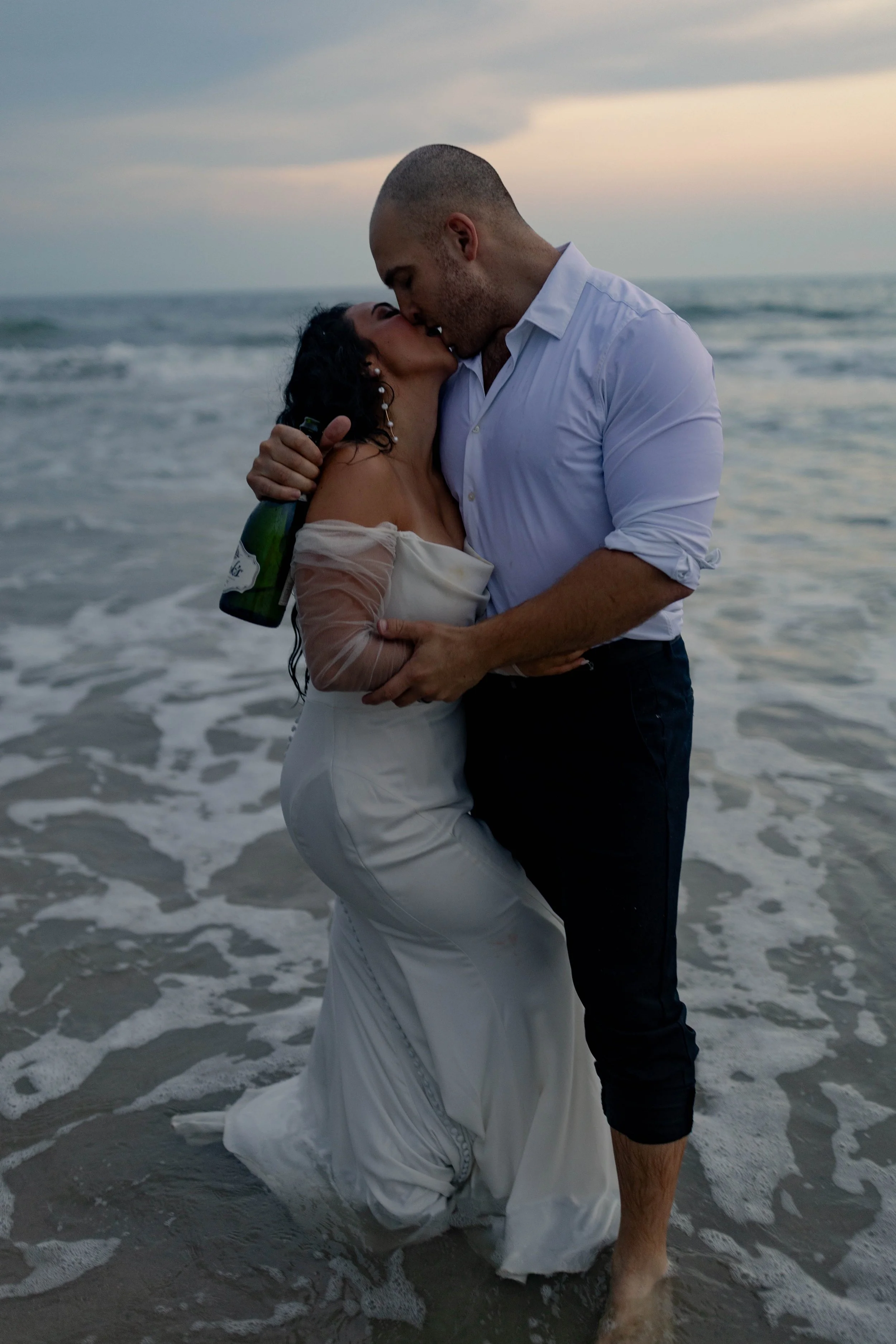 romantic couples wedding photos on the beach at sunset myrtle beach South Carolina